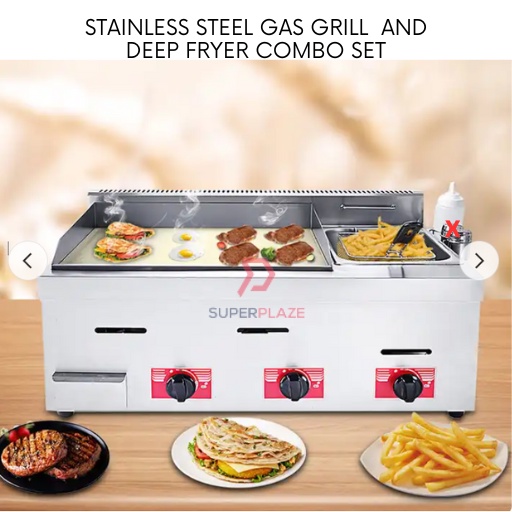 Gas grill with outlet deep fryer