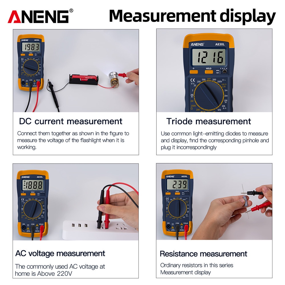 A830l Digital Multimeter DC AC Voltage Resistance Diode Multimeter LCD ...