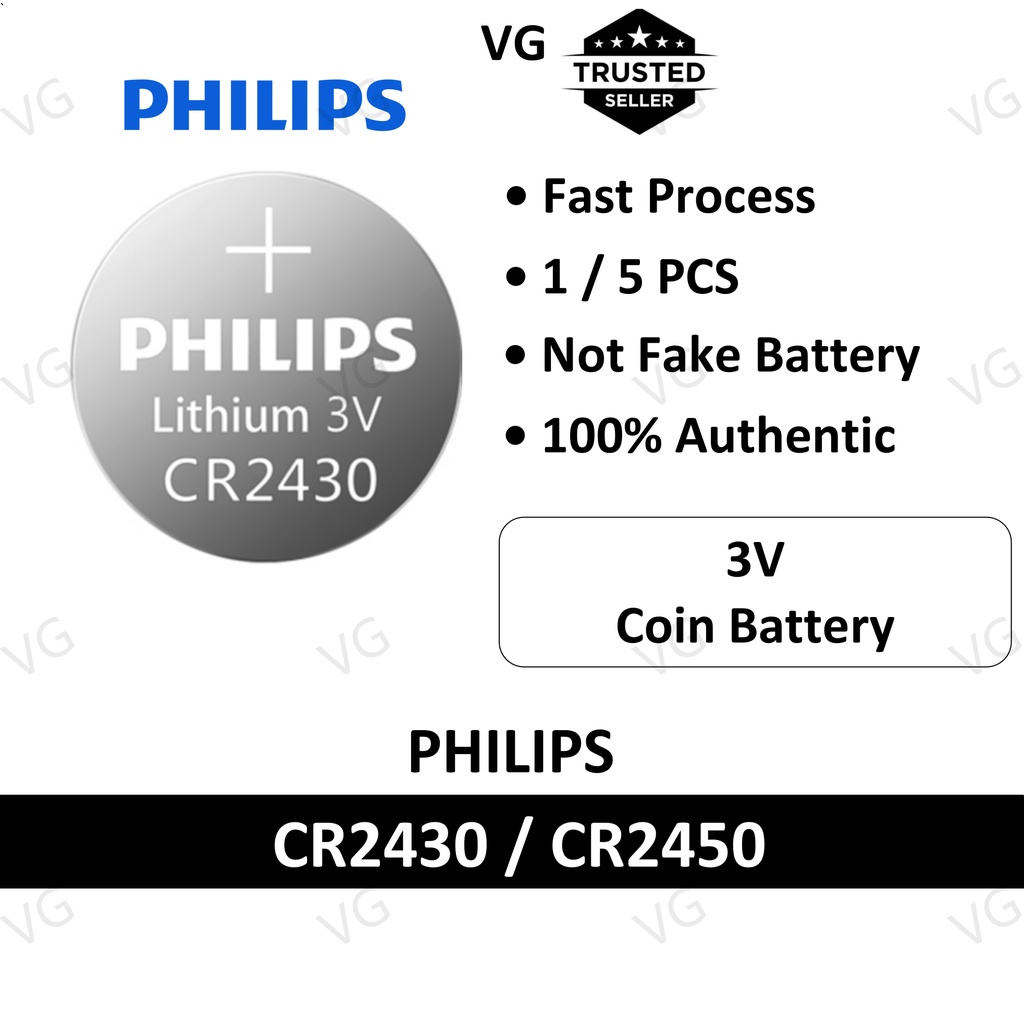 [100 ORIGINAL] PHILIPS CR2430 CR2450 Battery Bateri Batteri lithium