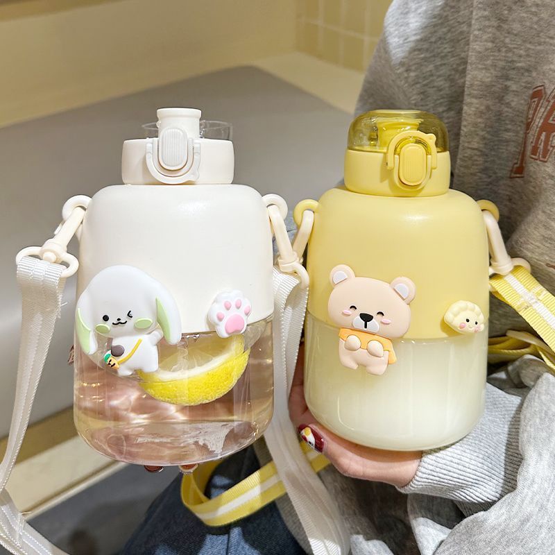 700ml Cute Portable Water Bottle With Straw Big Belly Kettle Botol Air ...