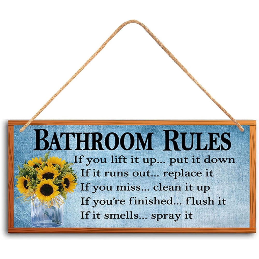 1pc Bathroom Rules Hanging Wood Wall Sign If It Smells Spray It Funny ...