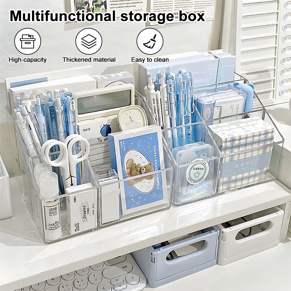 Multifunctional Desktop Stationery Storage Box Transparent Acrylic 