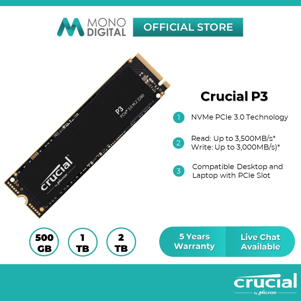 Crucial P3 2TB PCIe M.2 2280 SSD | CT2000P3SSD8 