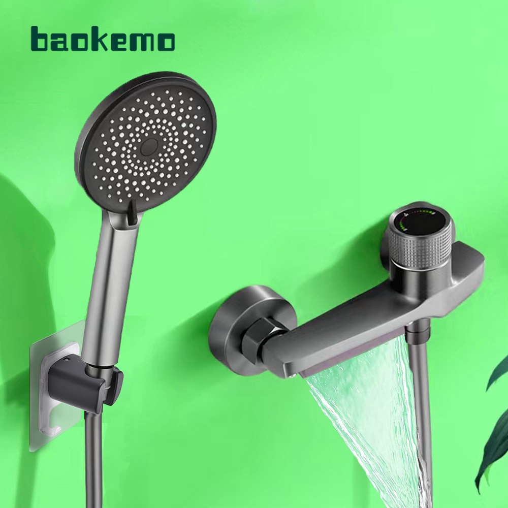 baokemo Grey Bathtub Faucet Waterfall Shower Faucet Wall Mounted Hot
