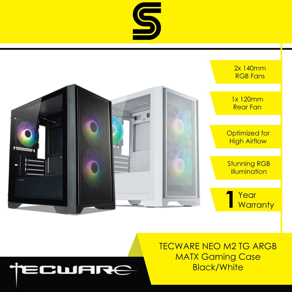 TECWARE NEO M2 Tempered Glass ARGB MATX Gaming Case - Black/White ...