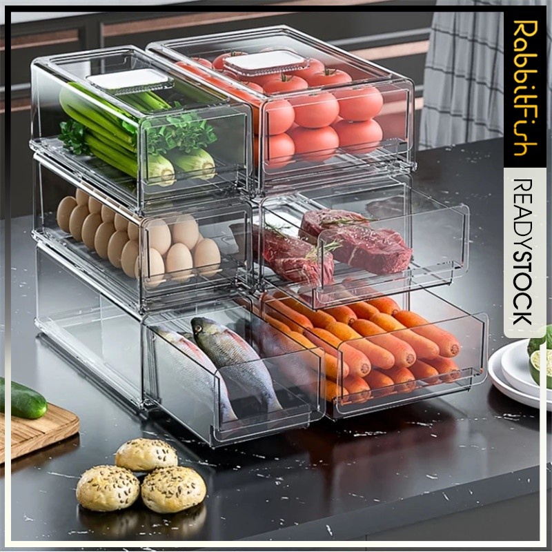 Transparent Organizer Freezer Fridge Stackable Drawer Storage Box ...