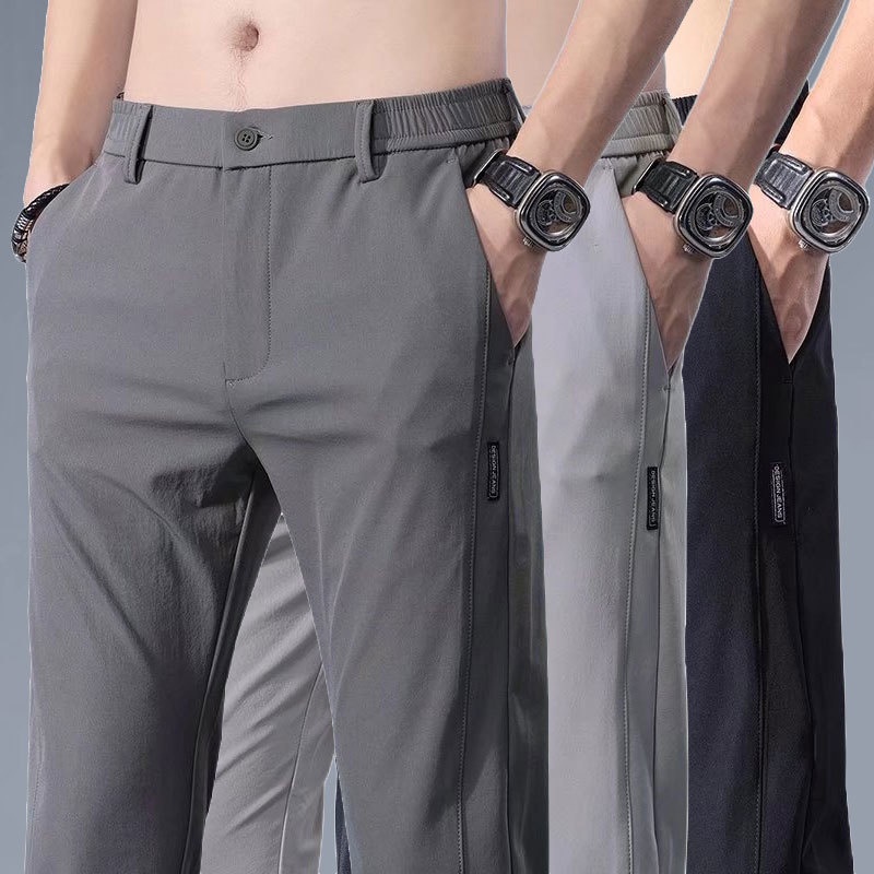 Men Pants Plain Korean 2026.Men's Slim Fit korean Pants Ice Silk Breathable Casual Long Plain Pant ...