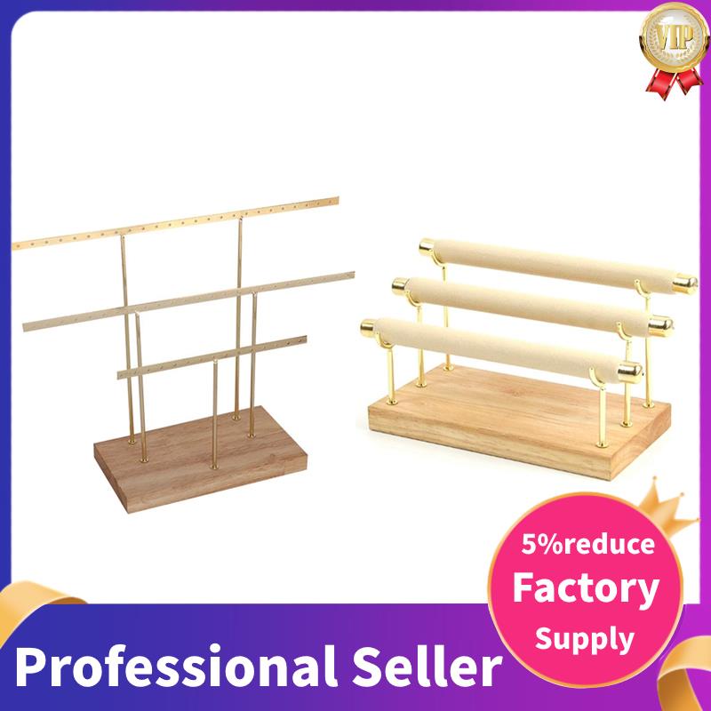 Hanging Jewelry Display Rack Tree Organizer Metal Rack with Wooden