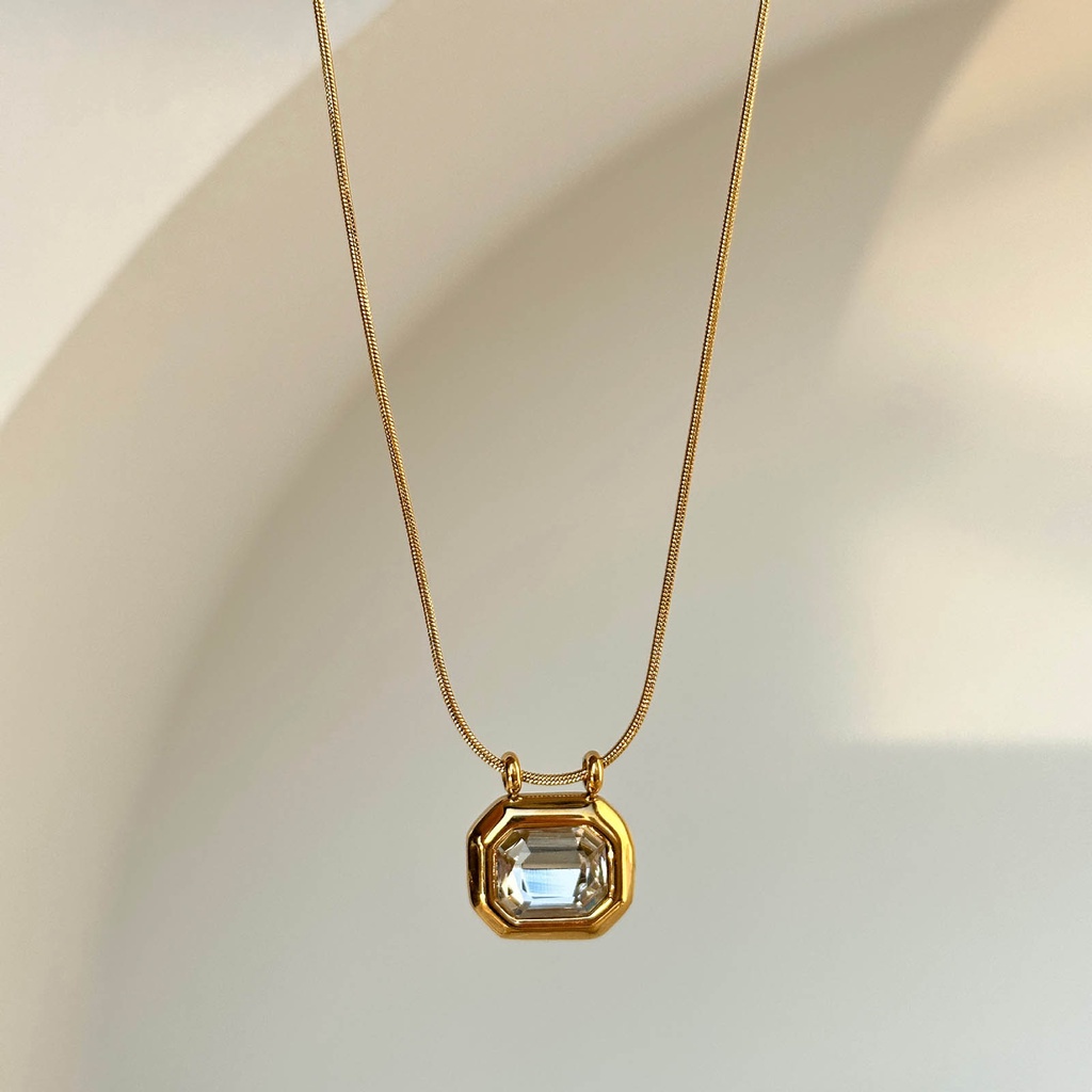 Vnox White Sugar Zircon Pendant for Women,18K Gold Round Snake Chain ...