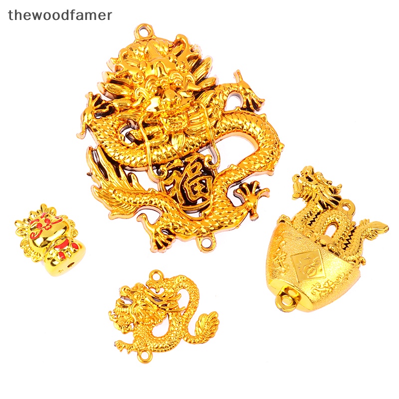 thewoodfamer 2024 New Year Of The Goldplated Plastic Zodiac Dragon Pendant DIY Lucky Dragon