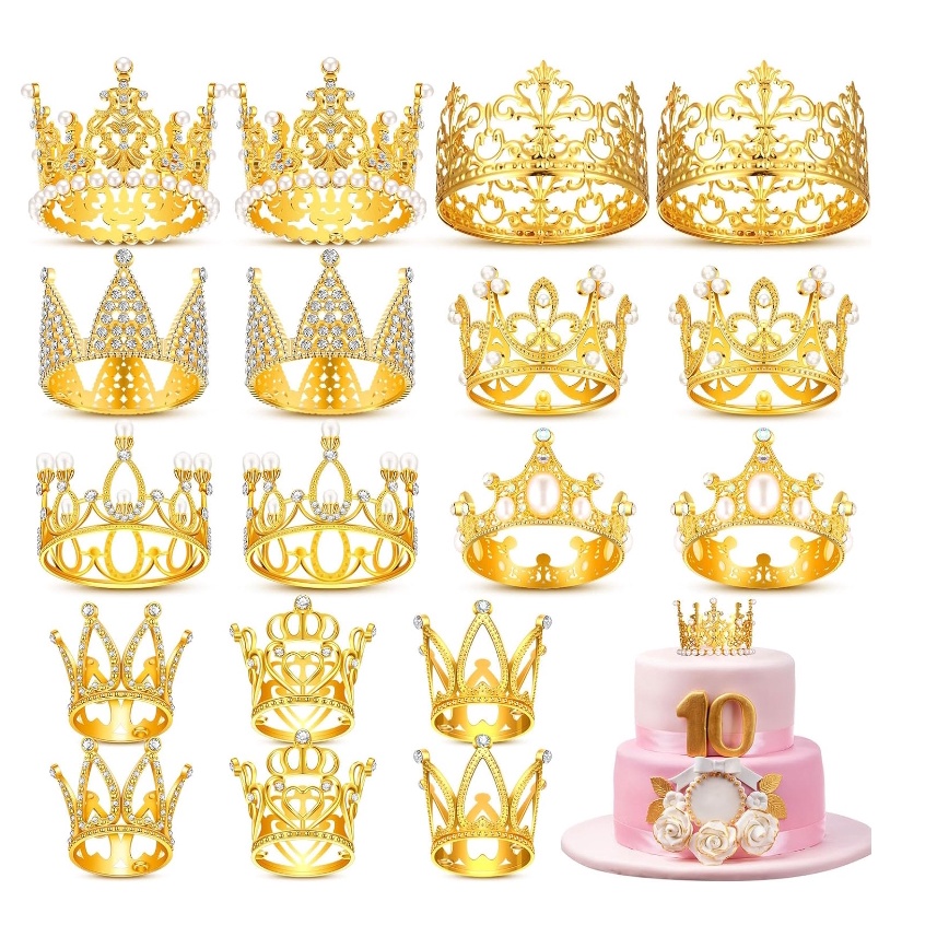 Vintage Gold Princess Mini Crown Cake Topper Decoration For Baby Shower ...
