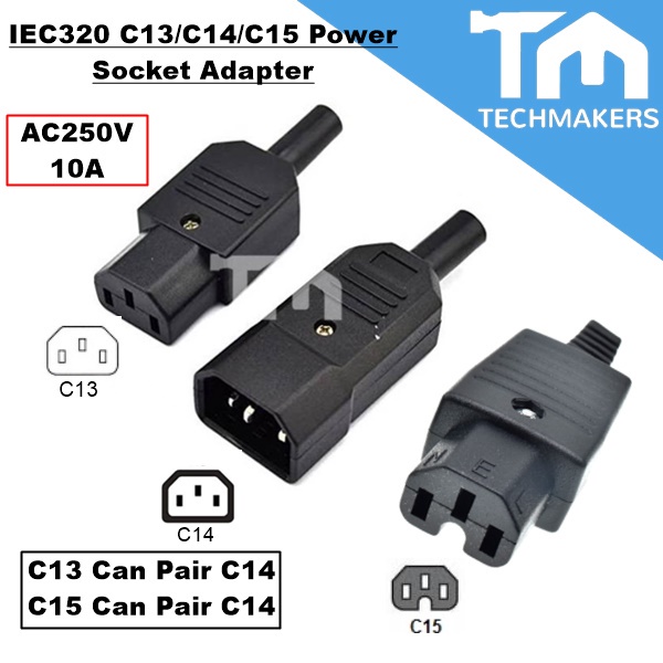 IEC320 C13 / C14 / C15 Power Plug Socket Adapter Connector AC250V 10A ...