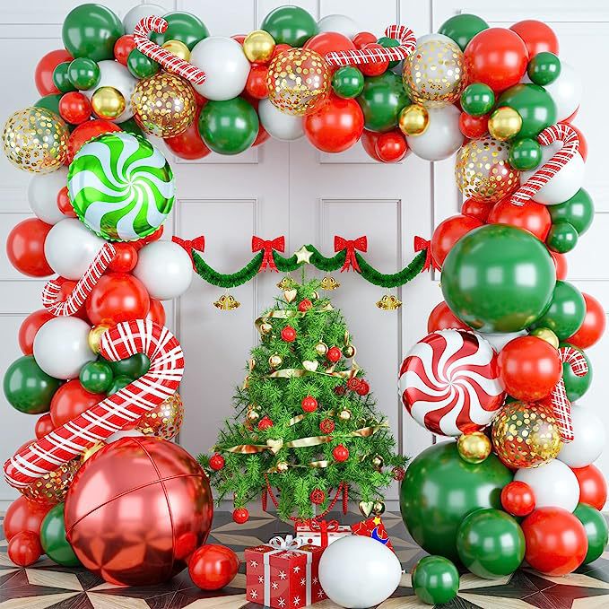 Christmas Theme Balloon Arch Kit with Red Gold Latex Balloon Candy Foil ...