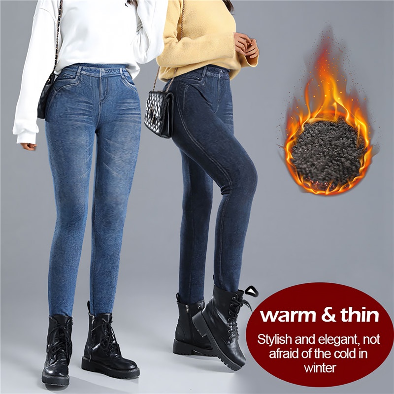 NEW Velvet warm Jeans for Women With High Waist Tight Blue Jeans