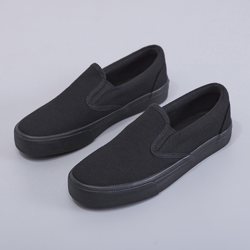 Spring Autumn New Style All Black Canvas Shoes Women Pure Black Flat