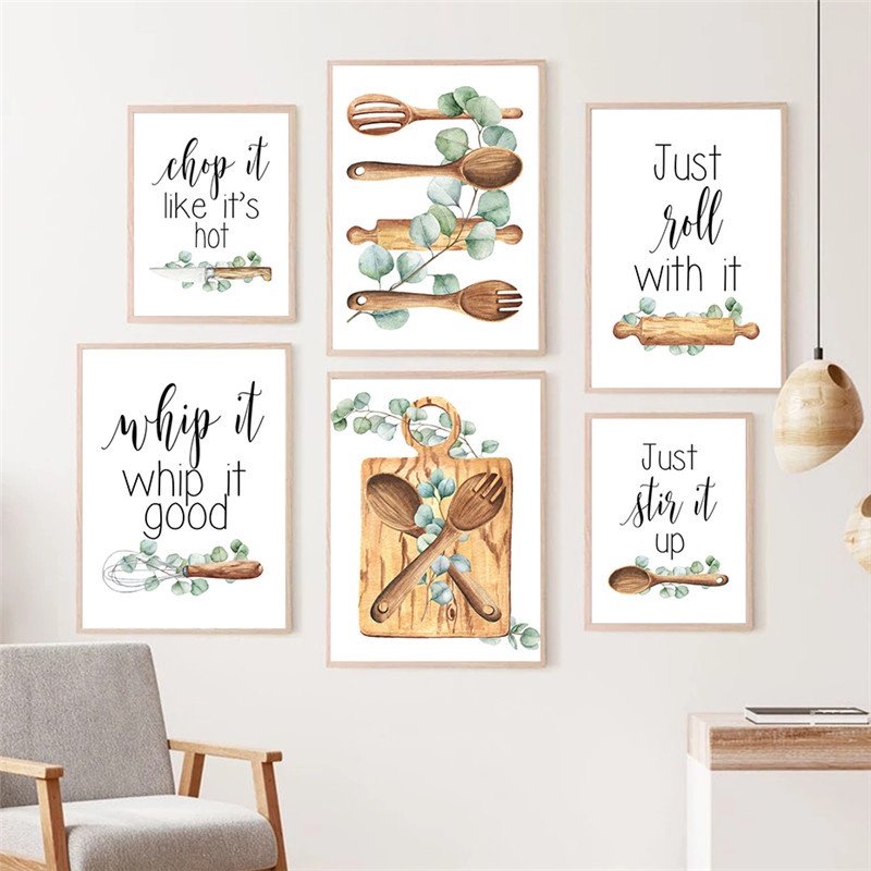 （With Frame）Abstract Kitchenware Canvas Painting Whisk Spoon Poster ...
