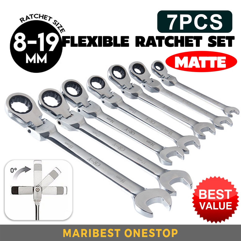 7 Pcs Set Combination Spanner Set Ratchet Wrench Set Spanar Flexible