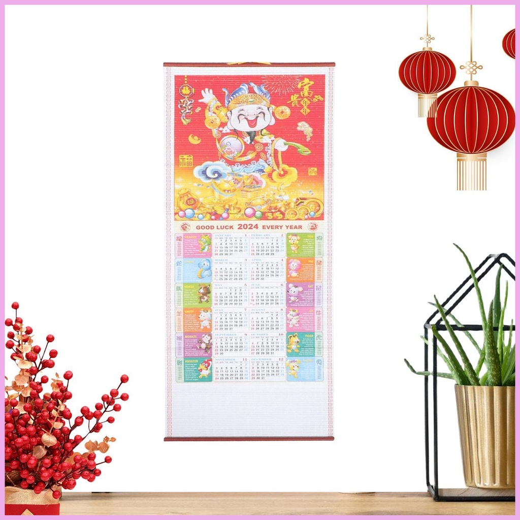 2024 Chinese Scroll Calendar Chinese God of Wealth Wall Scroll Calendar