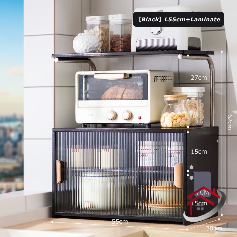 Black Desktop Storage Rack Bamboo Kitchen Rack Glass Door Bowl Storage