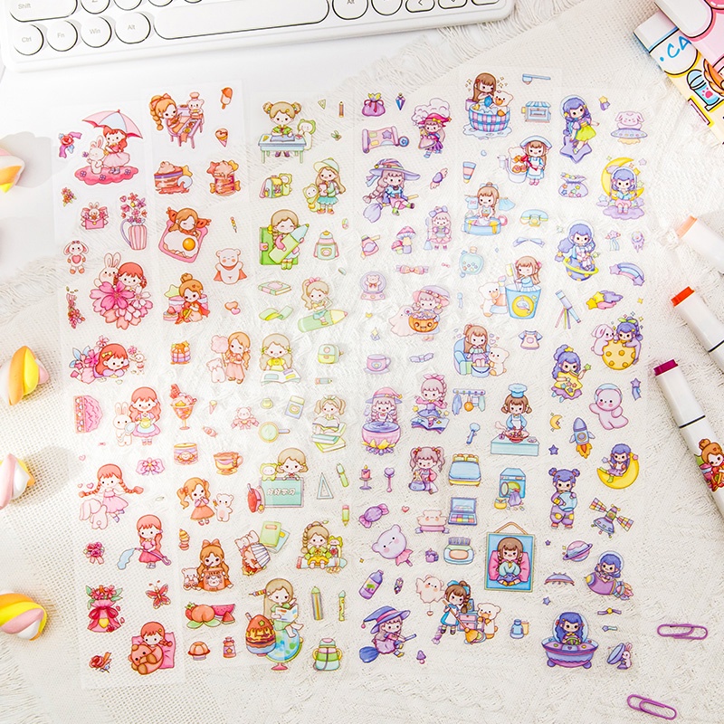 6 Sheets Cute Cartoon Long Strip Stickers Student Diary Deco DIY ...