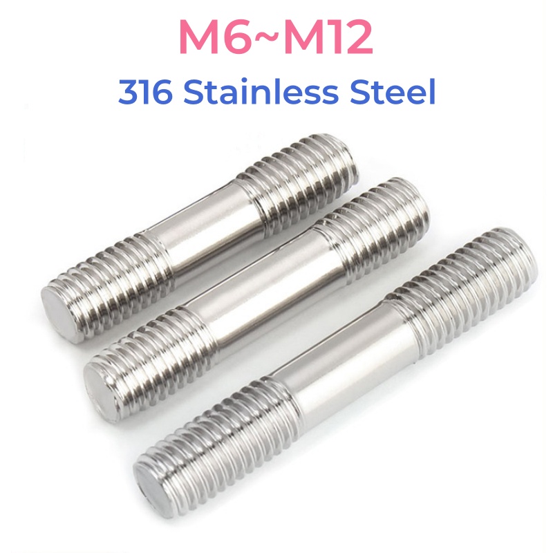 GB901 316 Stainless Steel Double End Thread Rod M6 M8 M10 M12 Stud Bolts Screws Rod Tooth Stick