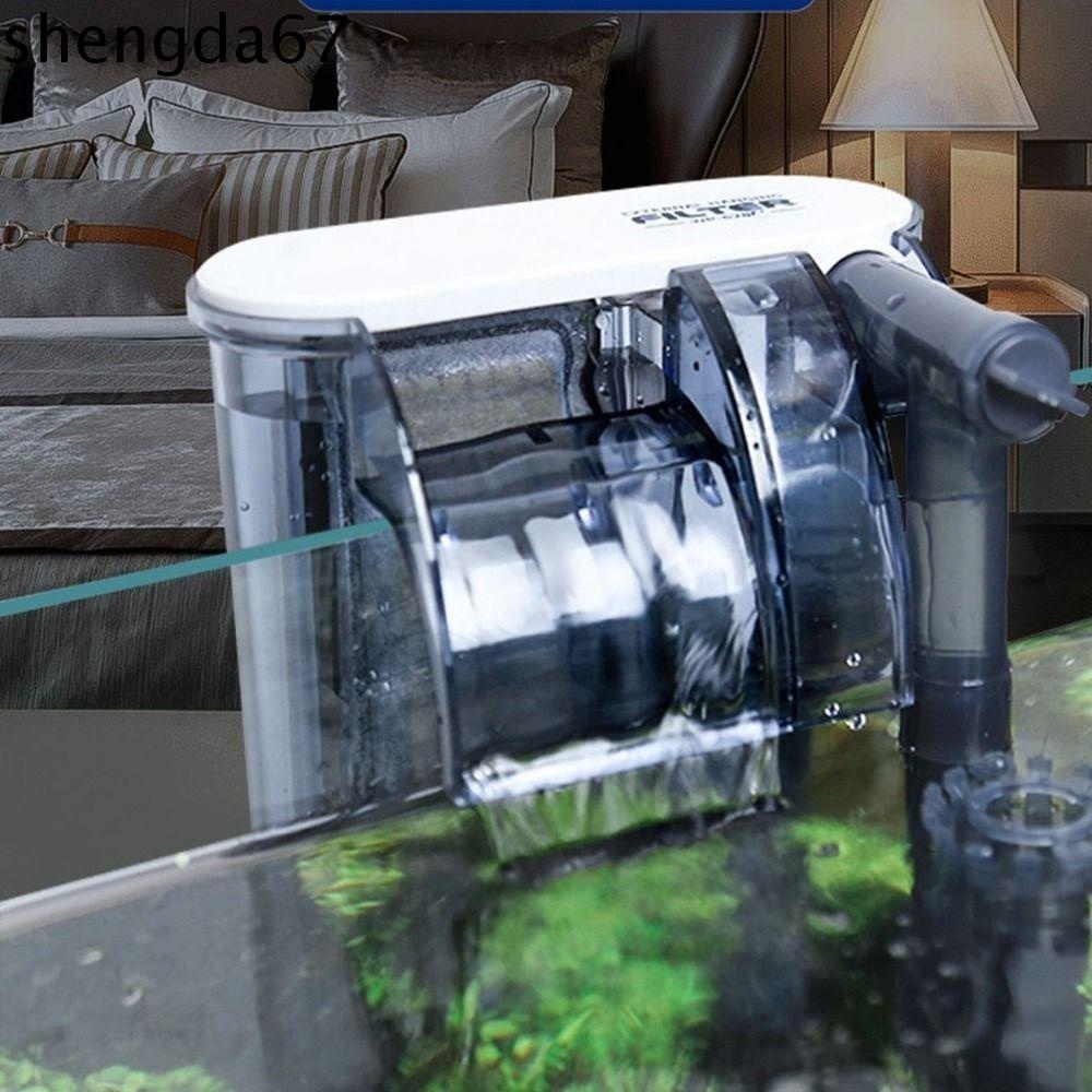 SHENGDA Slim Aquarium Filter, Waterfall Type Adjustable Flow Quiet Fish Tank HOB Filters, Oil