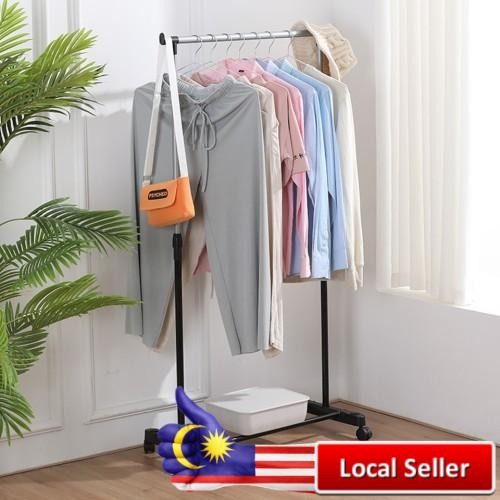 Single Pole Ampaian Baju Rak Pakaian Clothes Stand Rack With Hook Cloth  Organizer Mulig Rack