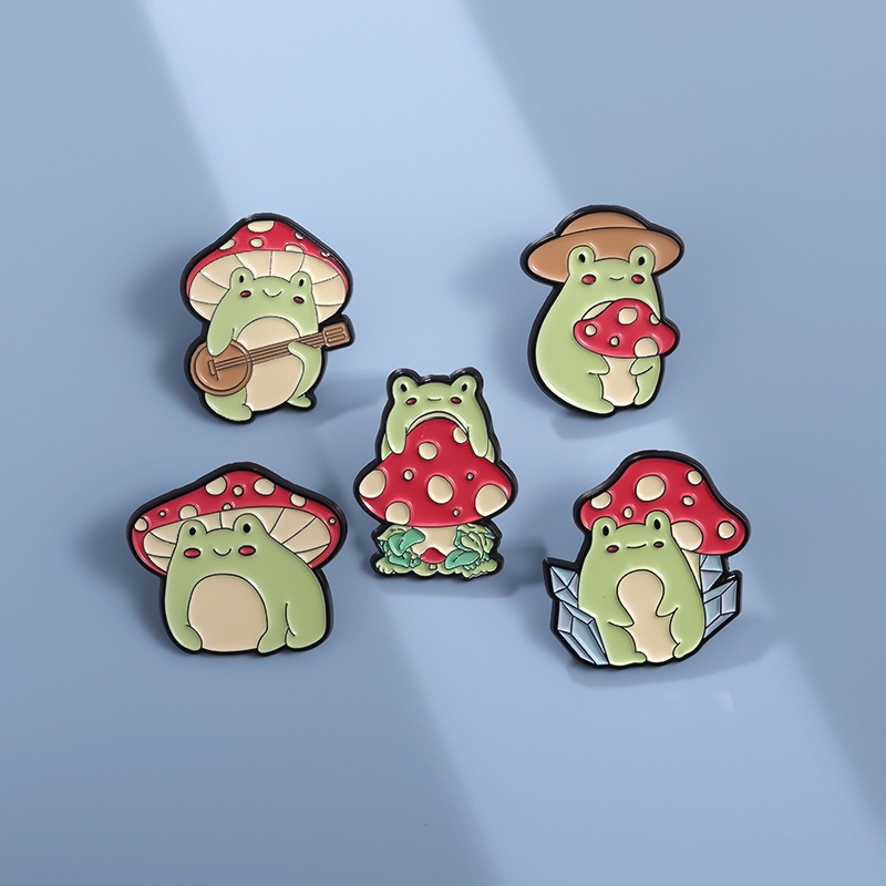 Cartoon Cute Frog Enamel Pins Animal Brooches Funny Mushroom Frogs
