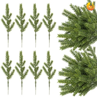 4pcs Artificial Pine Picks Christmas Pine Twig 6 Fork Pine Needles Wedding DIY Party Ornaments Photo Props, Size: Medium, Green