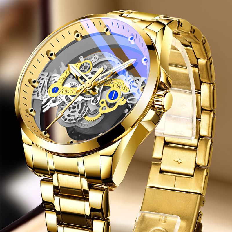New Hollow Transparent Quartz Men s Watch Waterproof Luminous Imitation Fully Automatic Style Shopee Malaysia