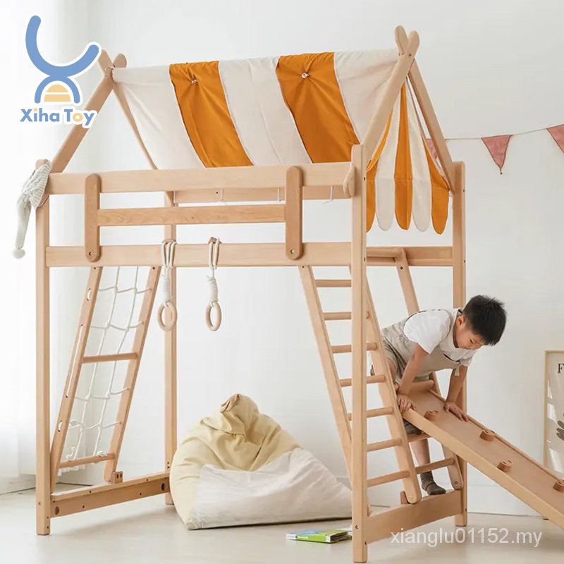 XIHA Modern Kids Montessori House Bed Slide Wooden Toddler Bunk Bed