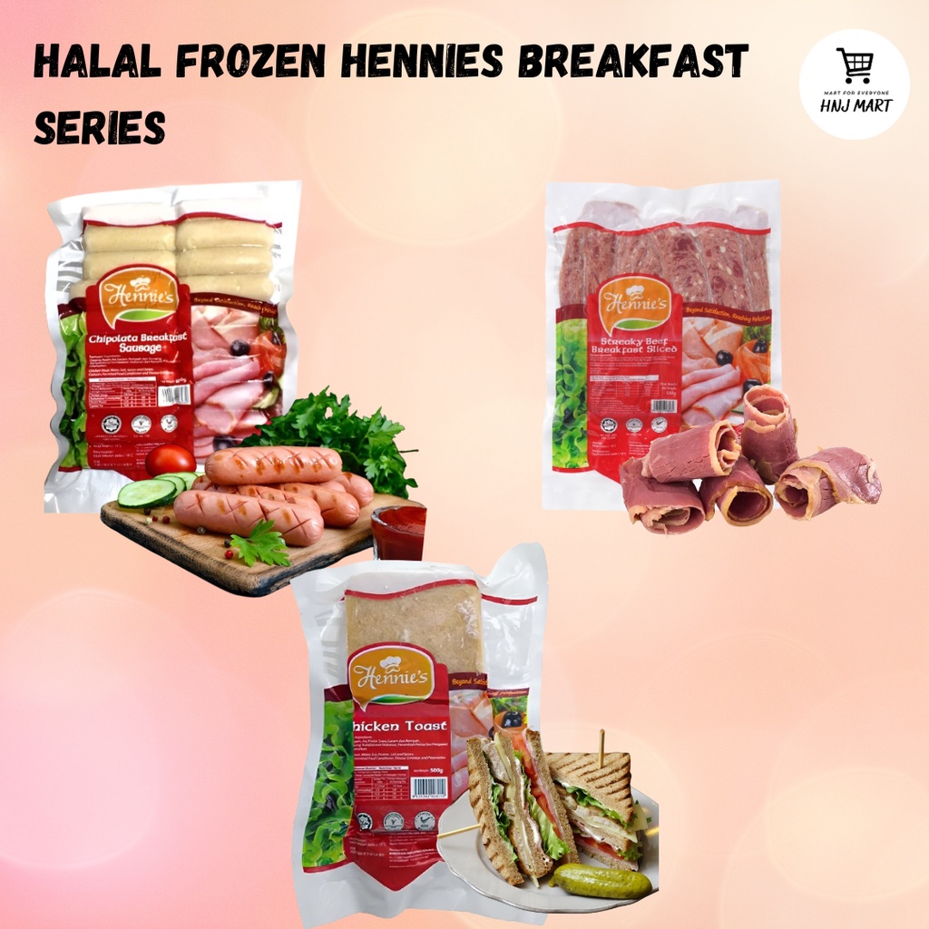 HALAL FROZEN HENNIES CHIPOLATA BREAKFAST SAUSAGE 600G/ HENNIES STREAKY
