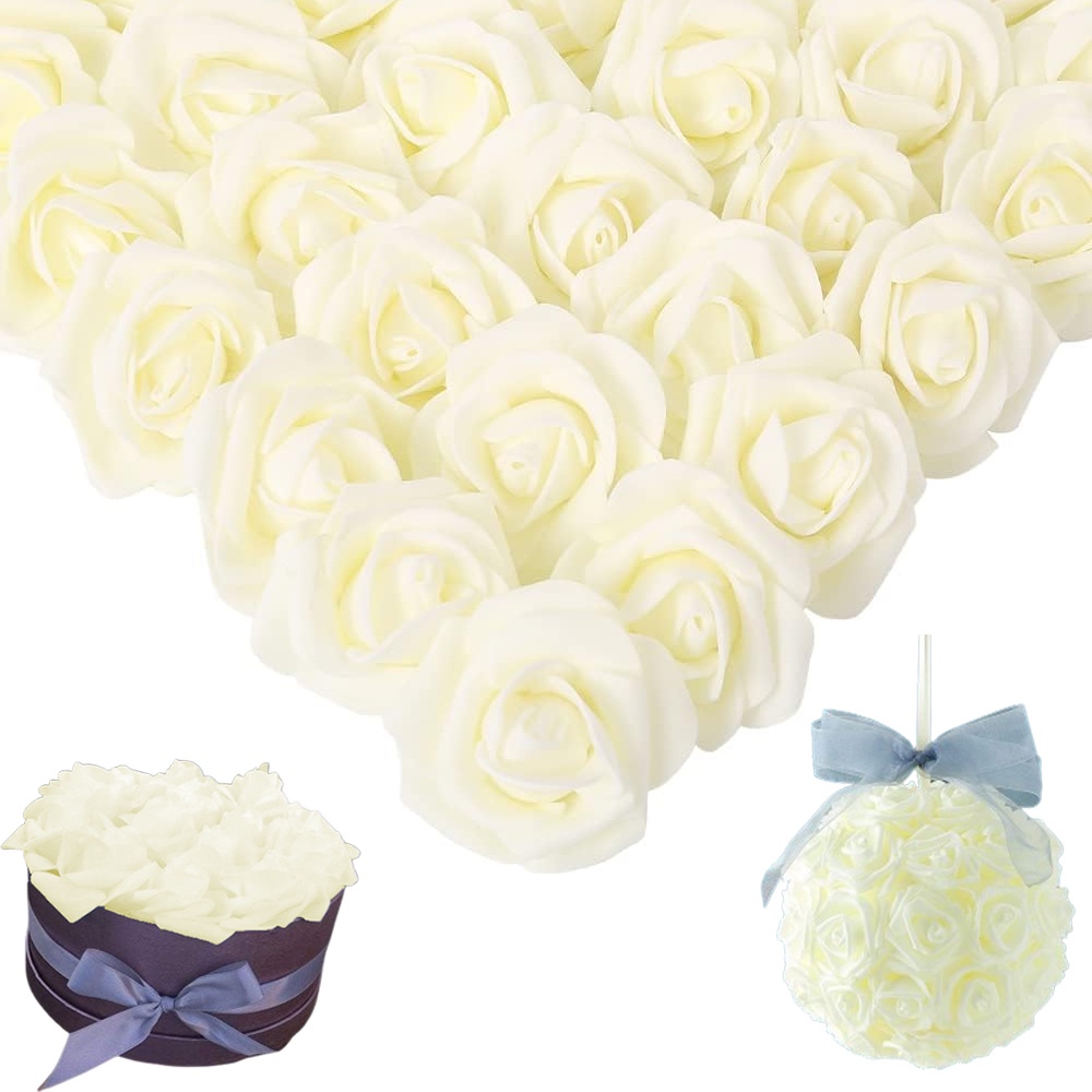 100pcs Artificial Rose Flower Heads 7cm,Stemless Fake Foam Roses for ...