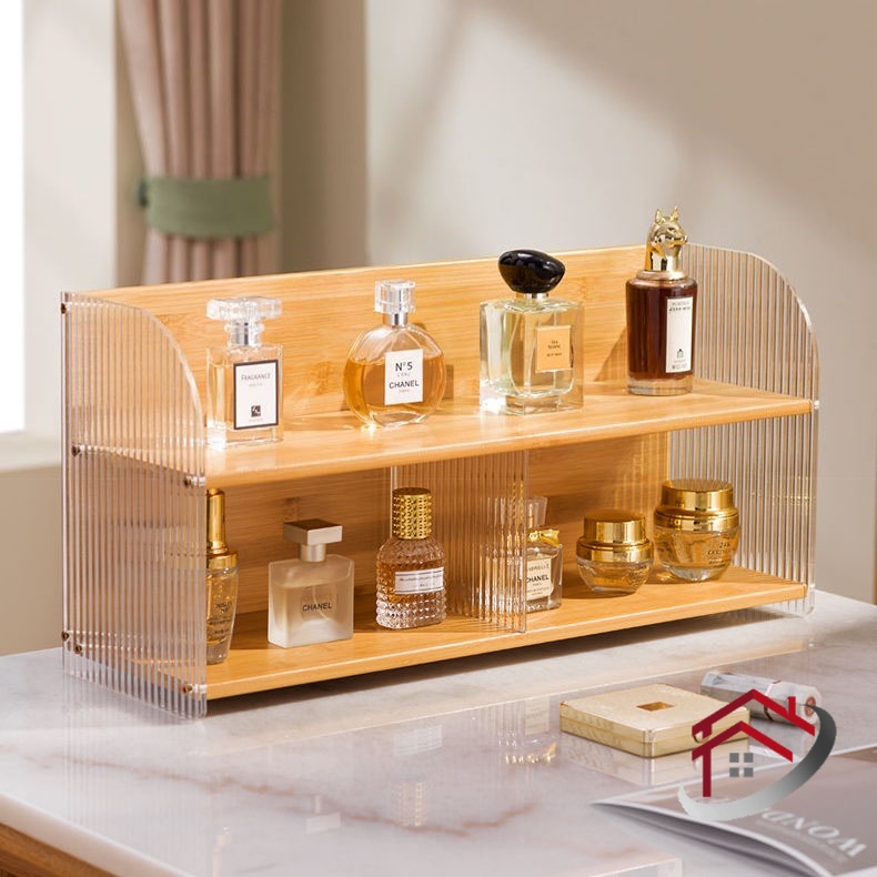 Transparent Cosmetics Storage Rack Desktop Bamboo Acrylic Organizer ...