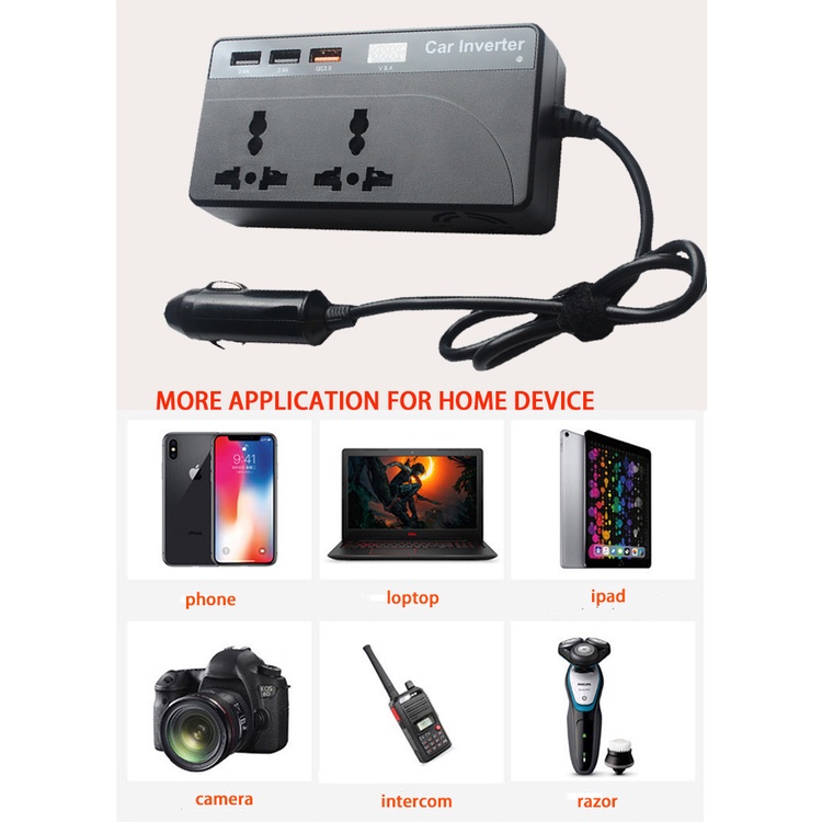 Universal Socket Car Power Inverter 12V 150W / 200W DC to AC 1 X QC3.0 ...