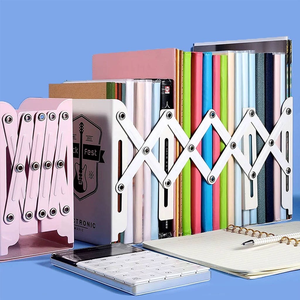 Hyjoy 2-Piece Adjustable Bookend Set, Expandable Metal Book Stand For Desktops, Magazine