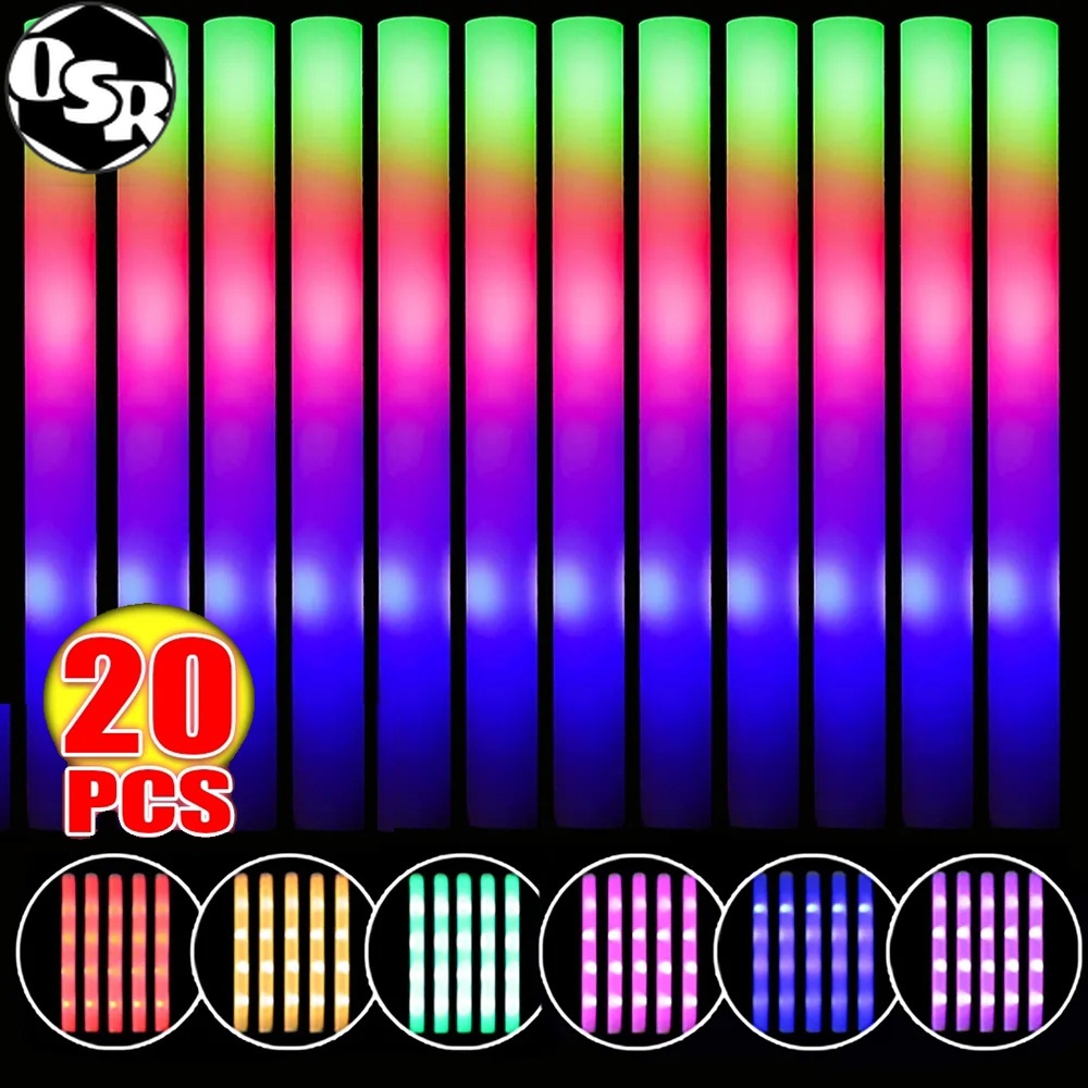 OSR 5-20PCS LED Glow Sticks Colorful RGB Fluorescent Foam Stick Party ...