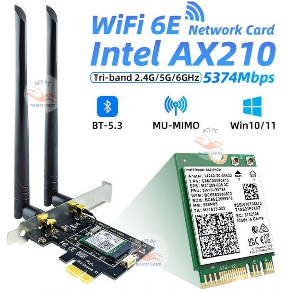 Wireless wifi Card with HEAT Sink intel AX210 / AX200 High speed PC