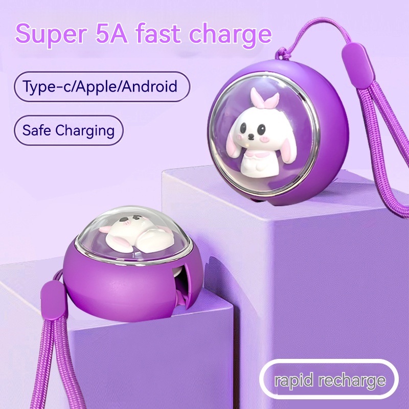 Space rabbit year telescopic 3 in 1 data cable fast charging cartoon ...