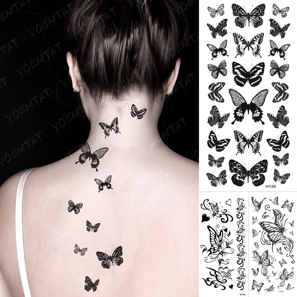 30-Piece Temporary Tattoos For Women & Girls – Rose Flower Butterfly Mix, Multicolor