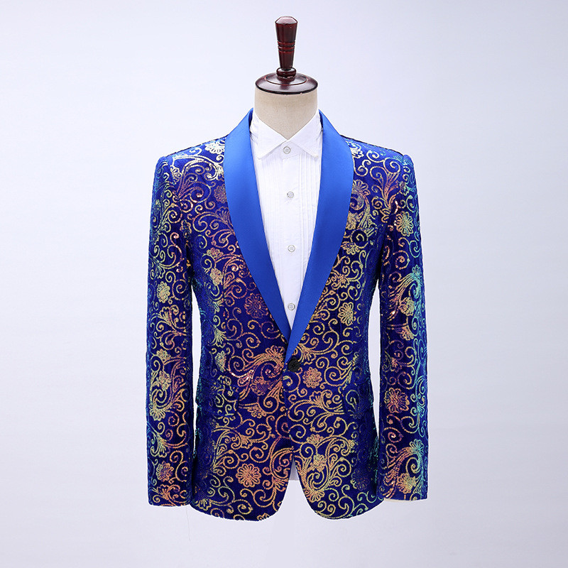 [Premium Suit] Men's Plain Velvet Cloud Pattern Sequins Color Matching ...