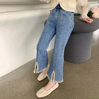 Kid Girls Denim Jeans Bell Bottom Flare Pants High Waist Wide Leg