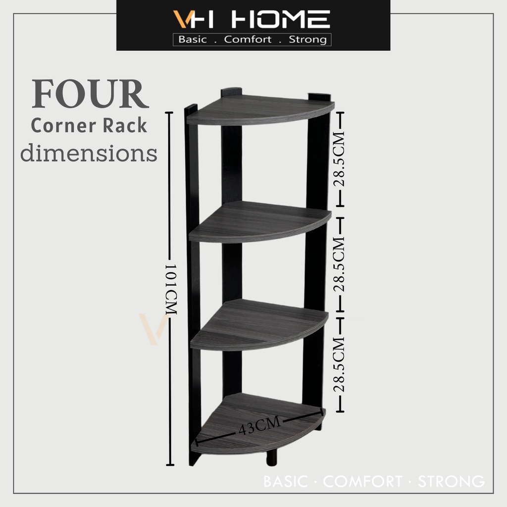 VH FOUR Corner Rack 4 Tier Corner Shelf Display Shelf Book Shelf