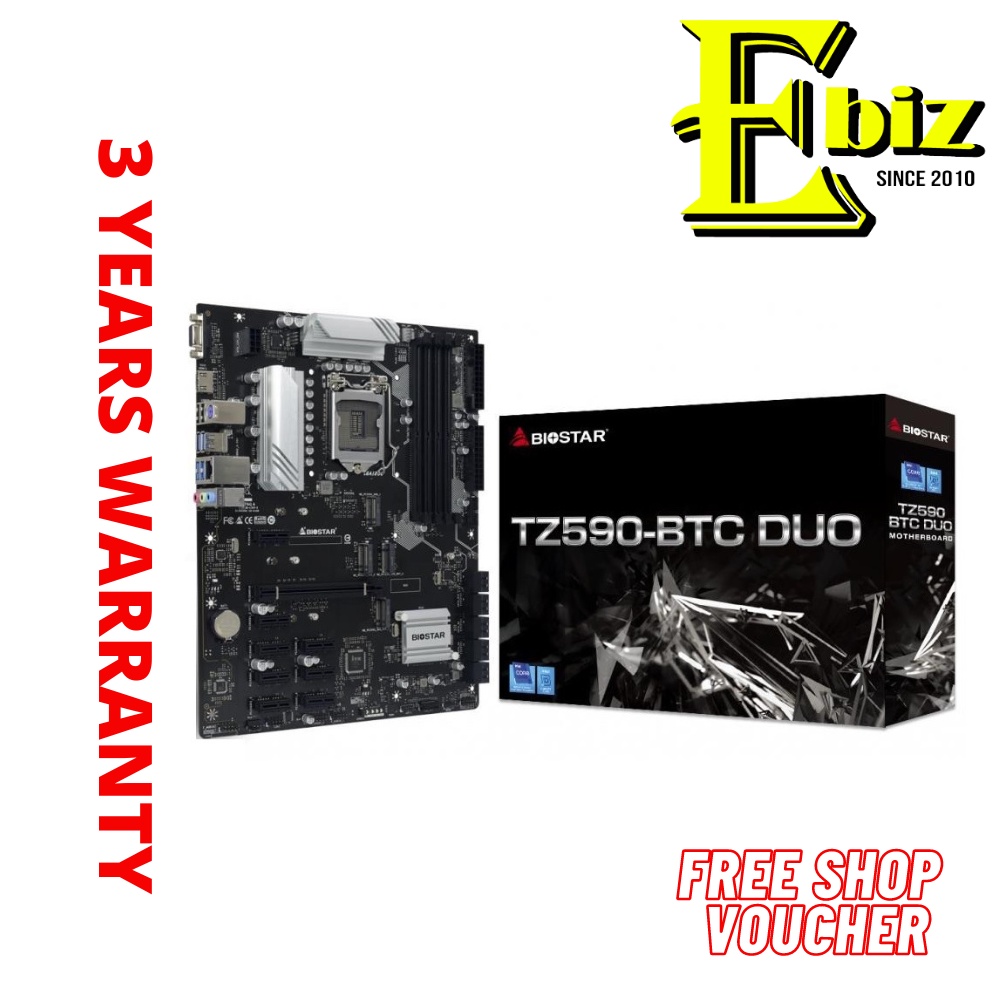 Biostar TZ590-BTC Duo Scheda Madre Mining, Intel Z590, LGA 1200, Supporto 9 GPU, Per CPU 10ª/11ª Gen