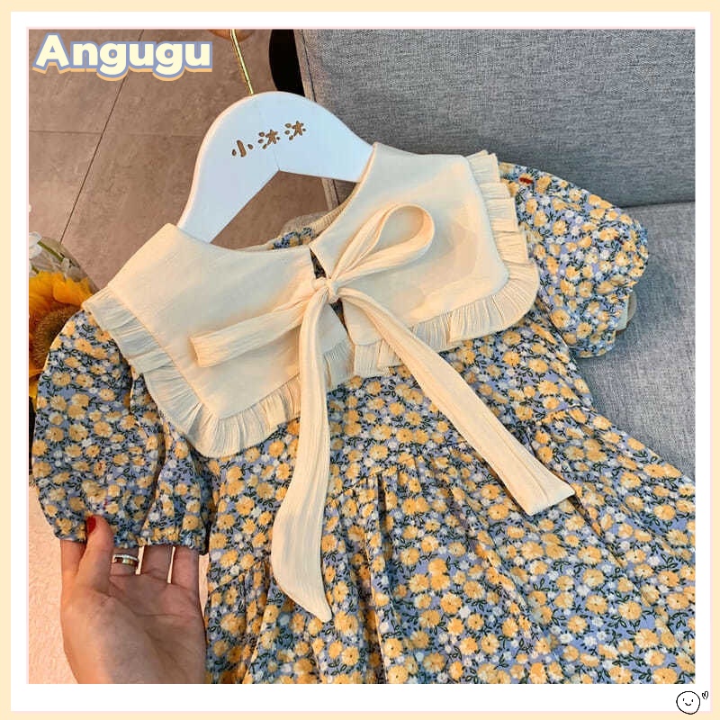 Angugu 2023 New Floral Dress For Girls Chiffon Skirt Korean Summer Thin