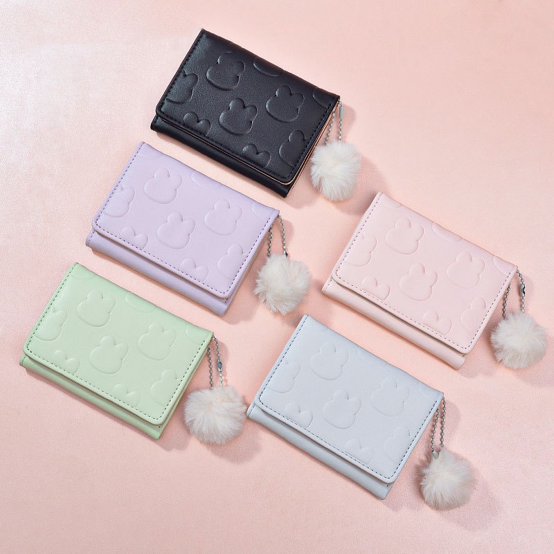 Women's Money Clip Solid Color Love Imprinted PU Leather Short Coin