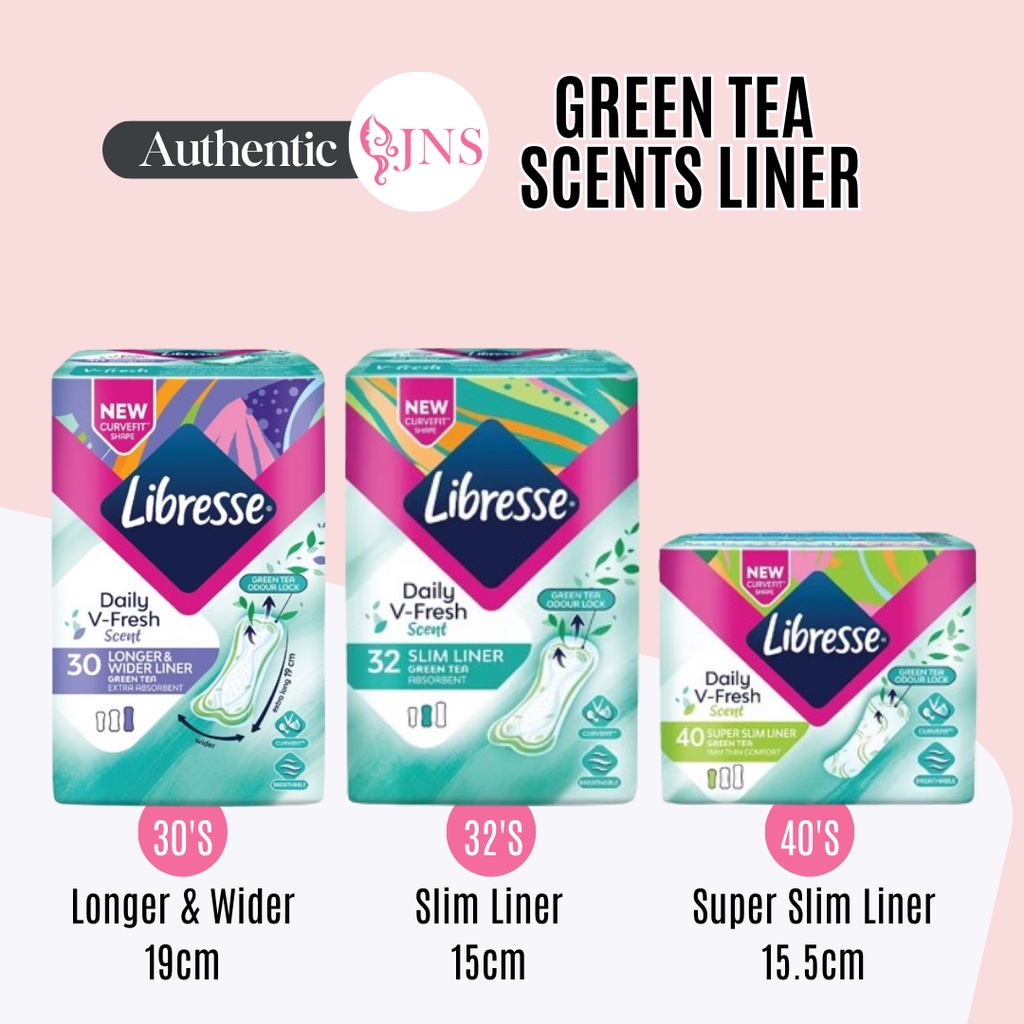 Libresse Green Tea Longer & Wider 30’s /Green Tea Slim Linear 32'S