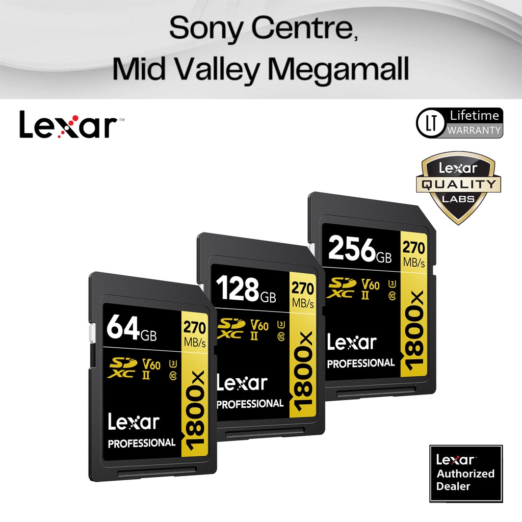 Lexar / Lexar® 64GB / 128GB / 256GB Professional 1800x SDXC™ UHSII Card GOLD Series Shopee