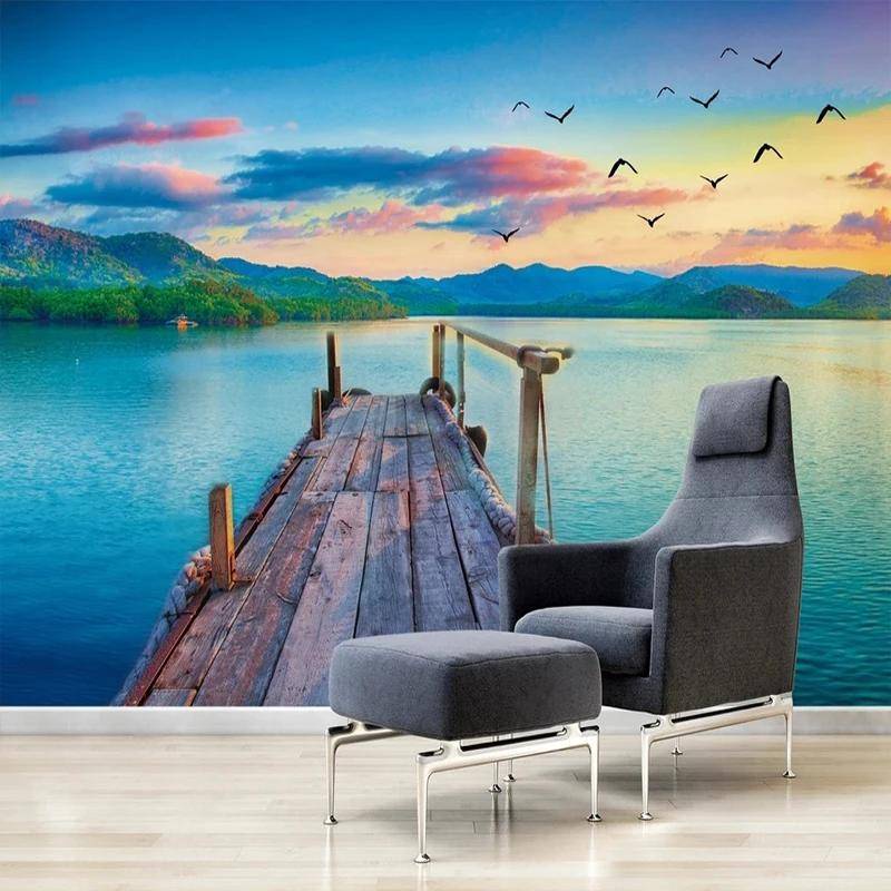 Custom 3d Wall Mural Nature Landscape Wallpaper Mediterranean Wooden