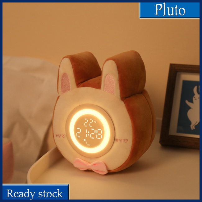 New Plush Toy Night Light Alarm Clock, Cute Rabbit Plushies Bed Clock 